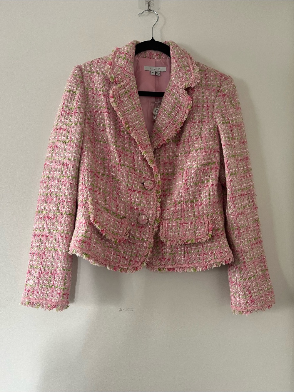 NWT Y2K Vintage Pink Tweed Blazer 8 Silk Old Money Preppy Coquette Quiet Luxury